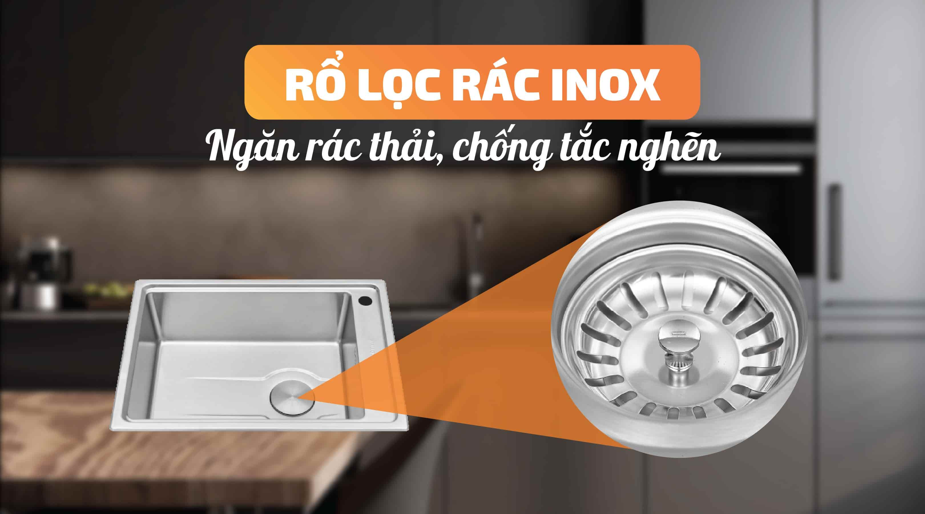 Chậu rửa chén Malloca MS 5066W - Rổ lọc rác inox